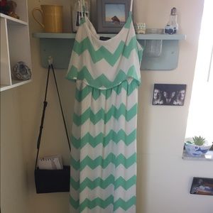 mint and white chevron printed maxi dress